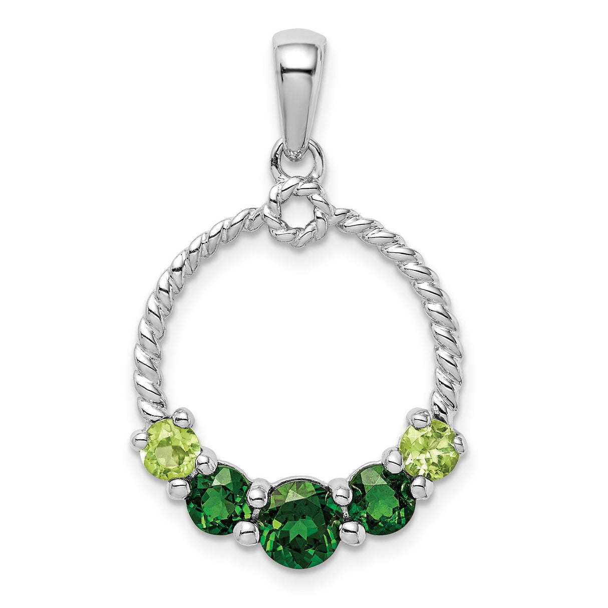 Sterling Silver Circle Pendant with Chrome Diopside, Twisted Rope Design, Symbolic Unity