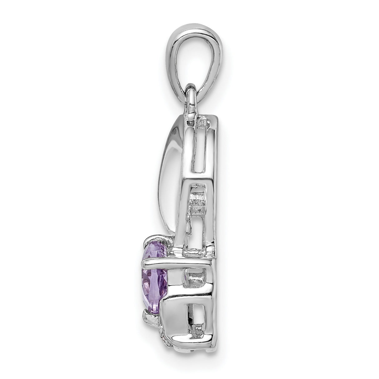 Sterling Silver Heart Pendant with Amethyst and Diamond Accents, Open Heart Design for Women
