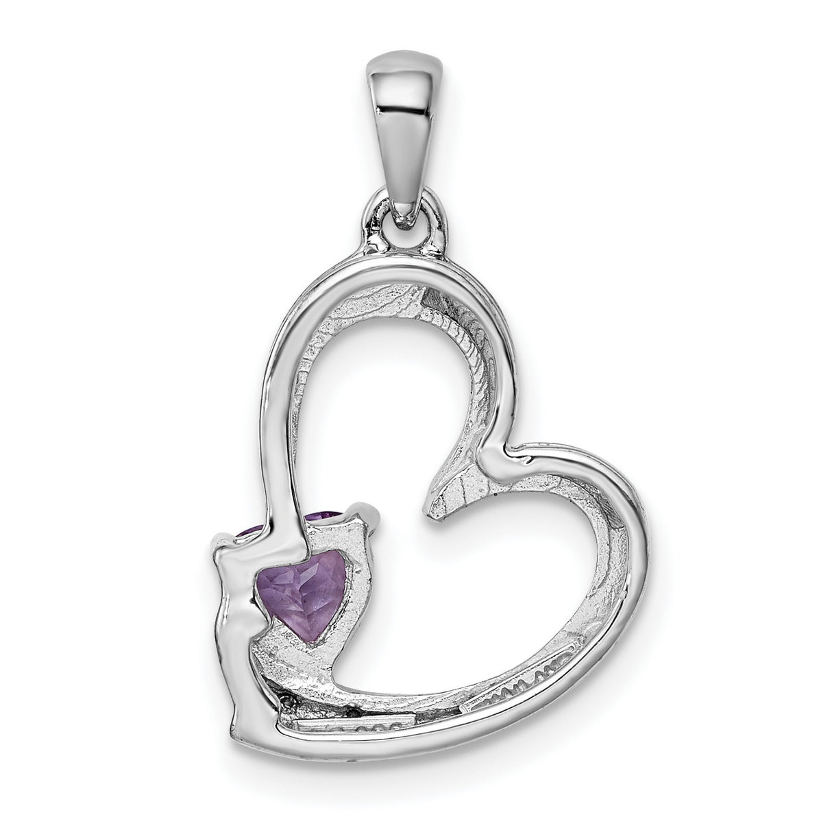 Sterling Silver Heart Pendant with Amethyst and Diamond Accents, Open Heart Design for Women