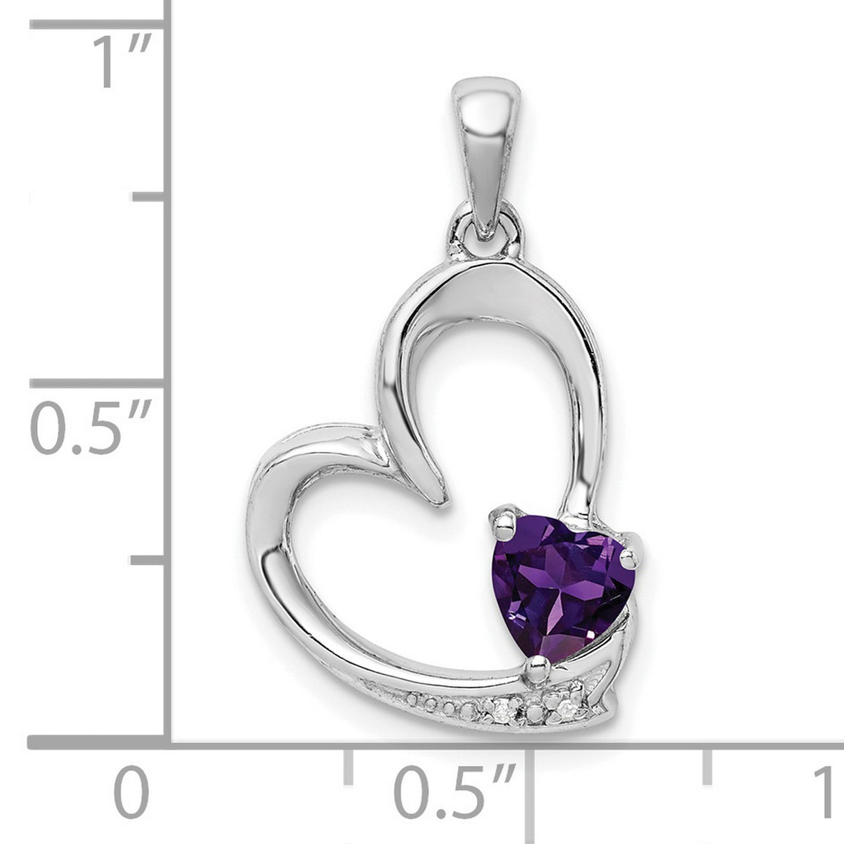 Sterling Silver Heart Pendant with Amethyst and Diamond Accents, Open Heart Design for Women