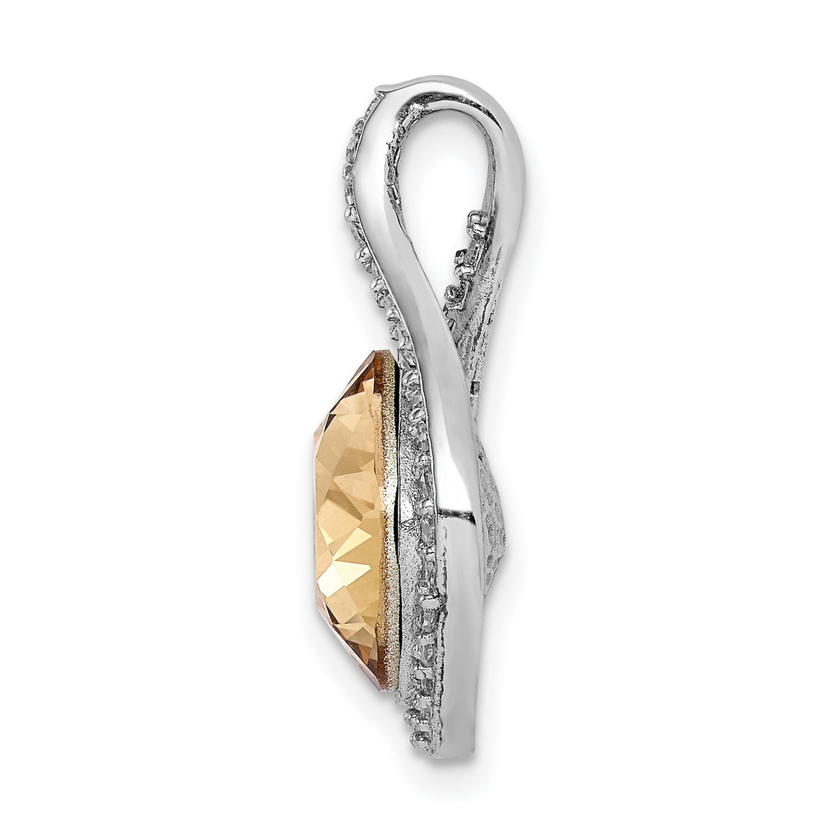 Sterling Silver Teardrop Pendant with Cushion Cut Golden Crystal and Cubic Zirconia Halo
