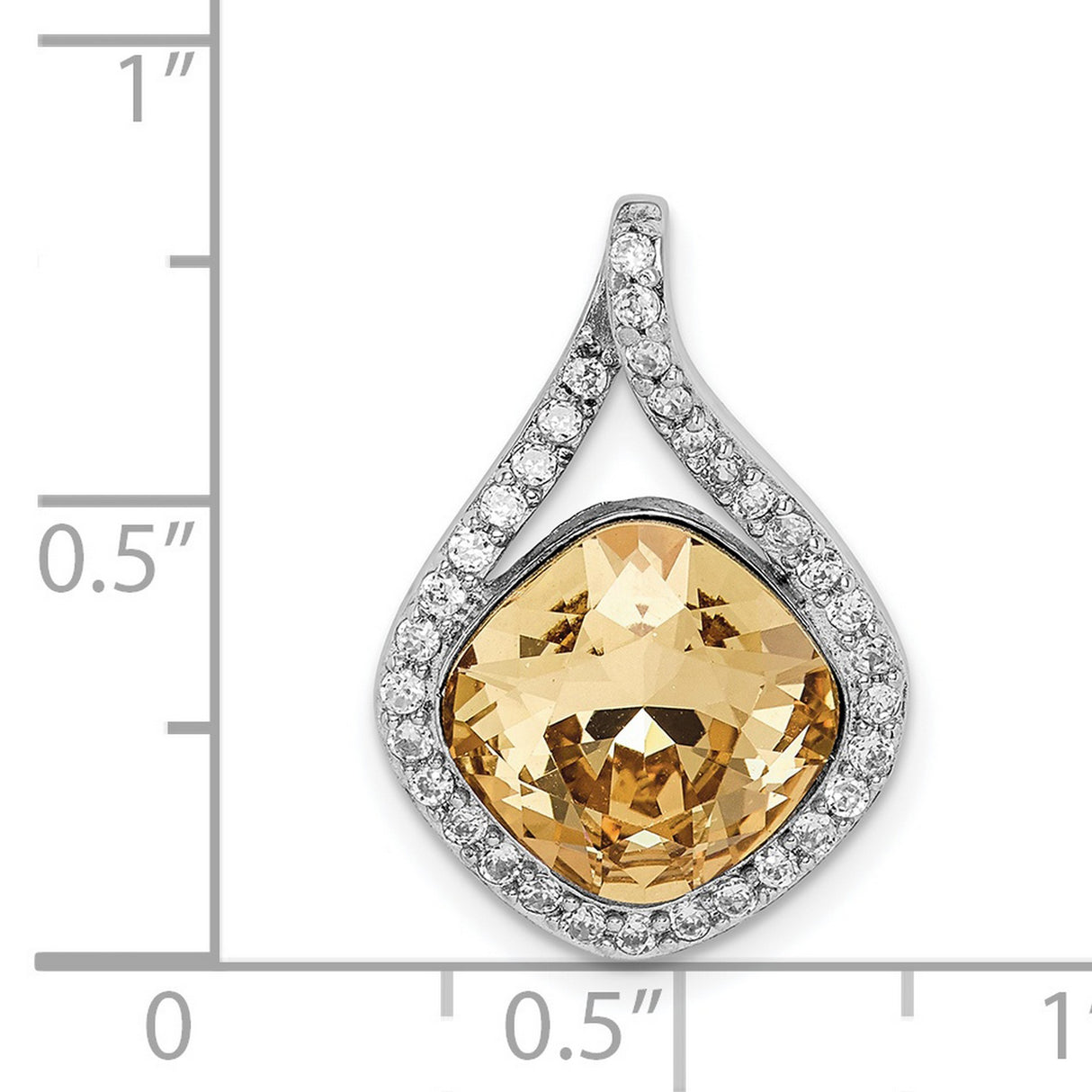 Sterling Silver Teardrop Pendant with Cushion Cut Golden Crystal and Cubic Zirconia Halo