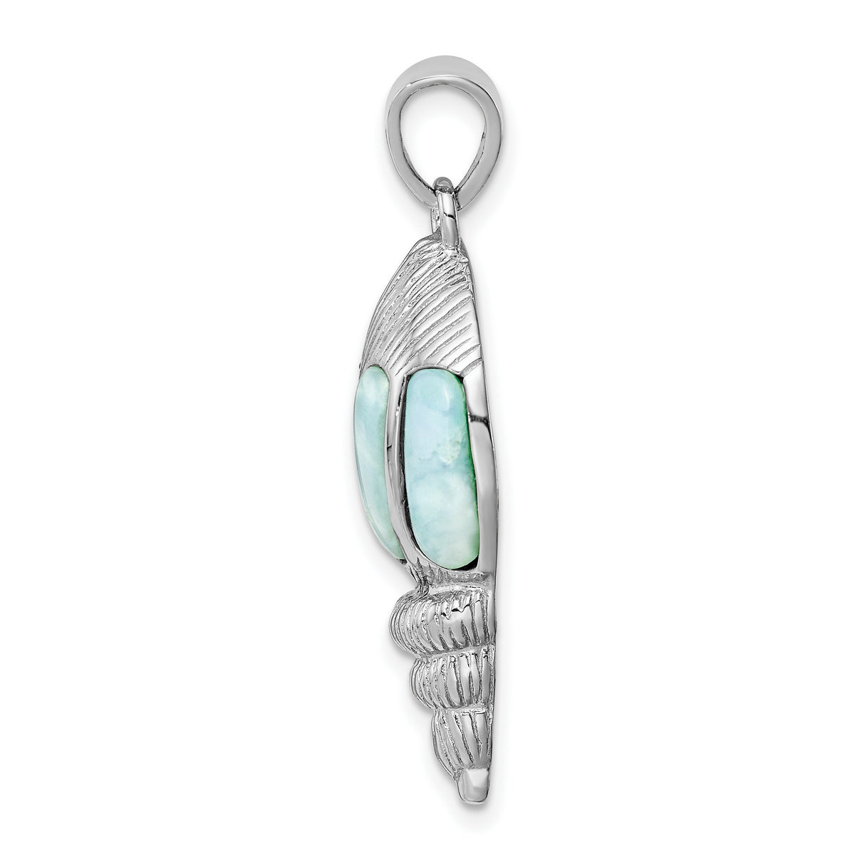 Sterling Silver Conch Shell Pendant with Larimar and Turquoise Inlay, Ocean-Themed Design