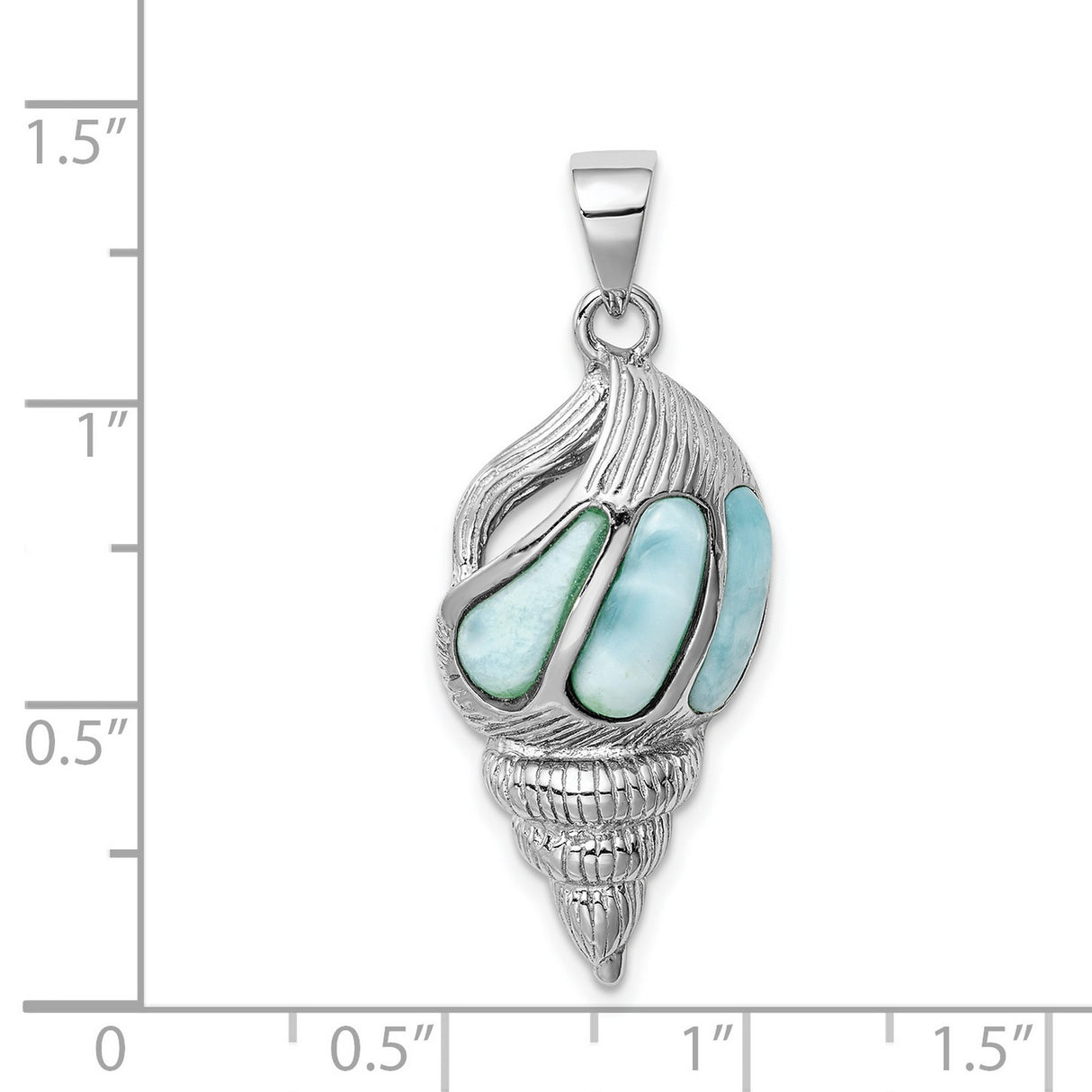 Sterling Silver Conch Shell Pendant with Larimar and Turquoise Inlay, Ocean-Themed Design