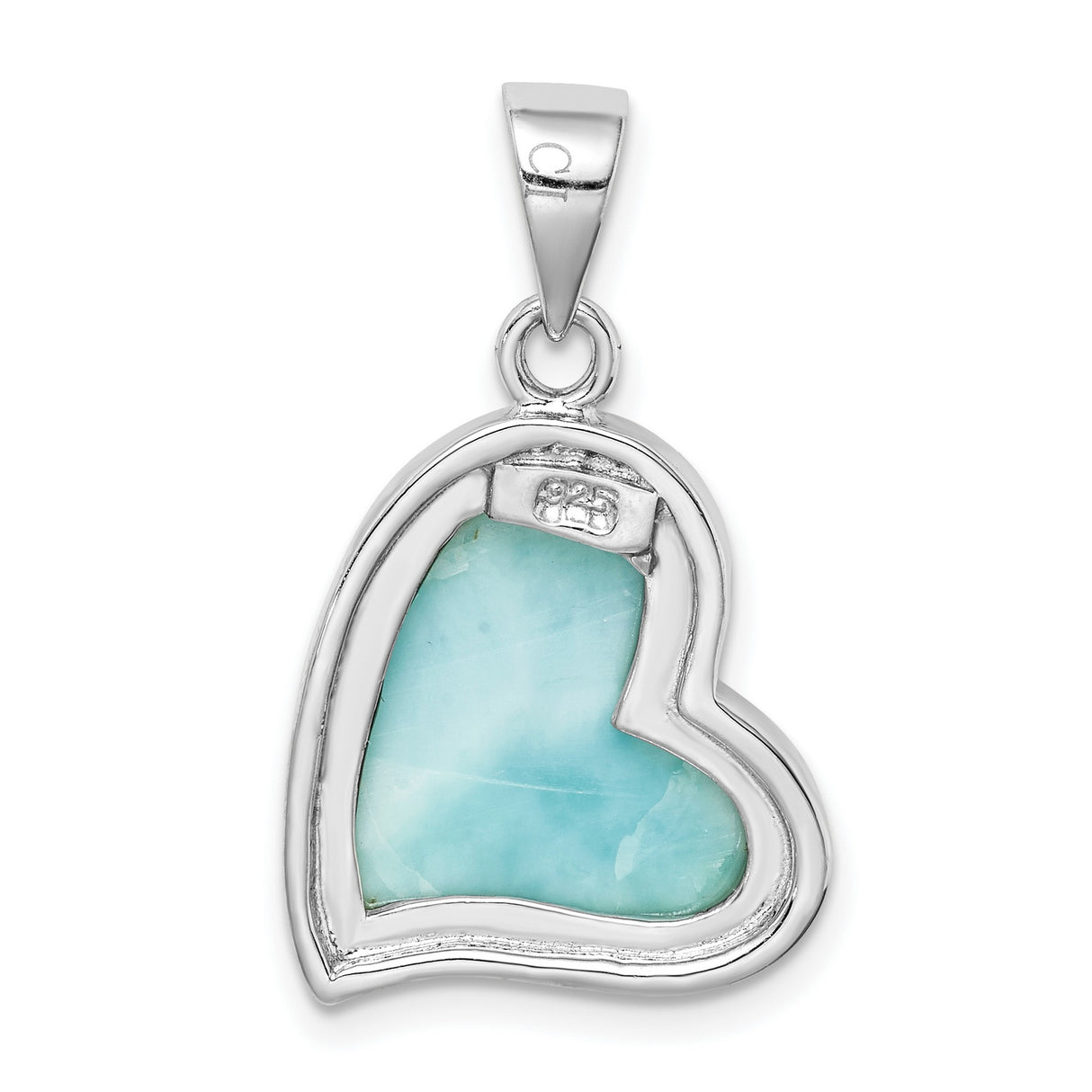Sterling Silver Heart Pendant with Larimar Inlay, Ocean-Inspired Romantic Design for Women