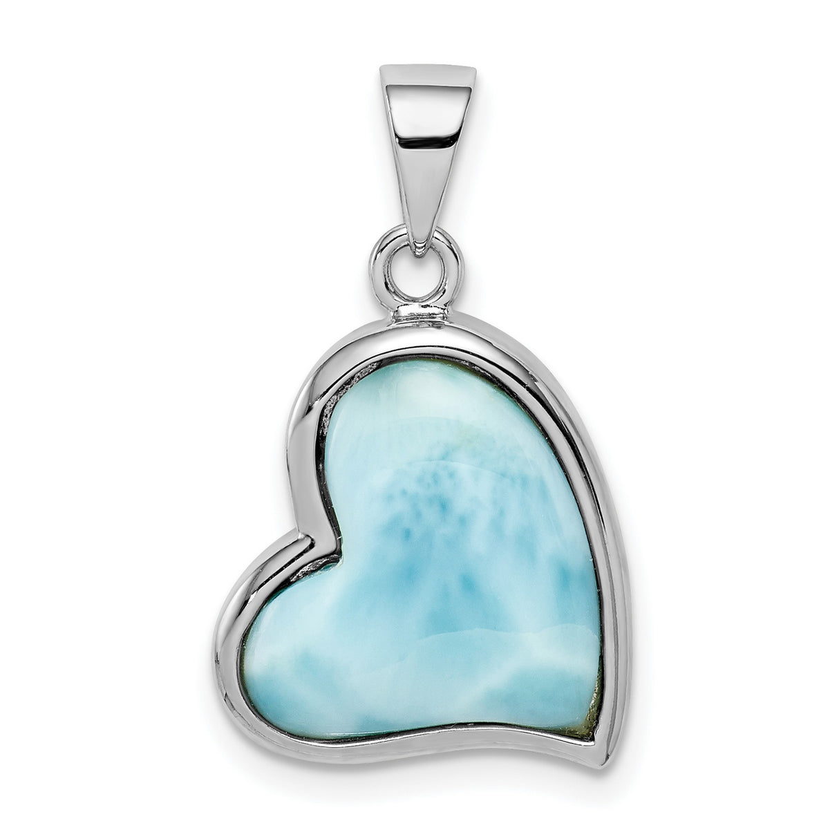 Sterling Silver Heart Pendant with Larimar Inlay, Ocean-Inspired Romantic Design for Women