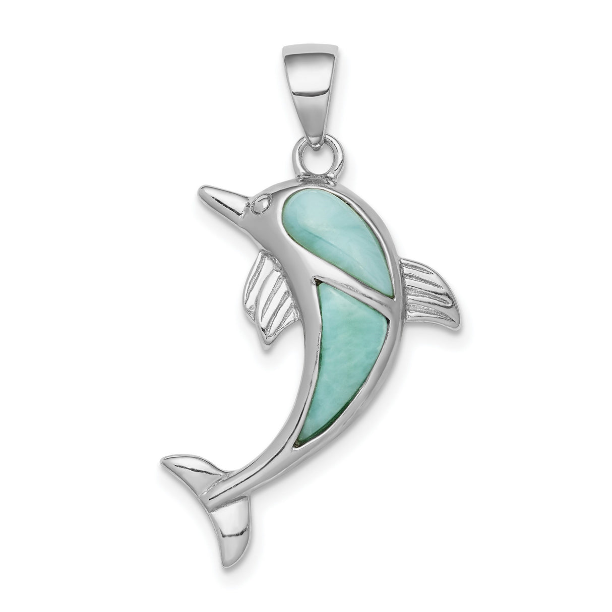 Sterling Silver Dolphin Pendant with Larimar, Ocean Inspired Coastal Jewelry for Women and Teens