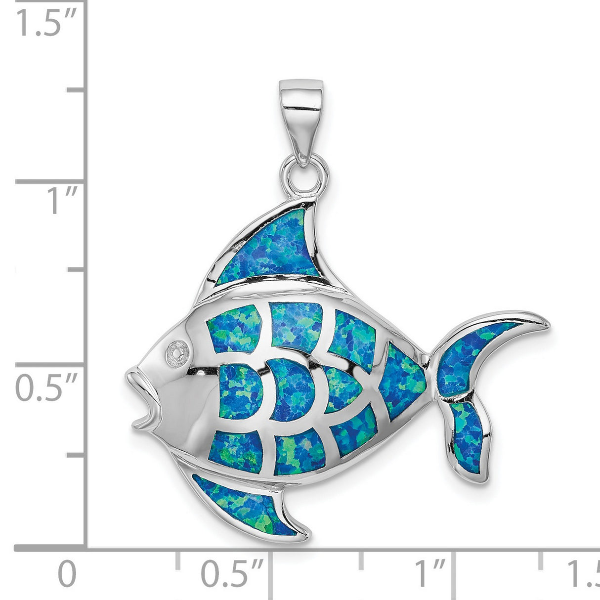 Sterling Silver Fish Pendant with Blue Green Lab Created Opal, Ocean Inspired Jewelry