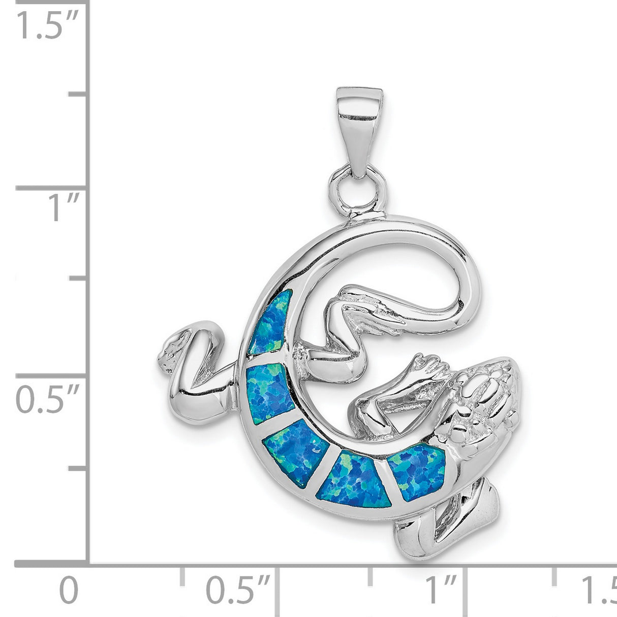 Sterling Silver Gecko Pendant with Lab Created Blue Opal, Tribal Lizard Design