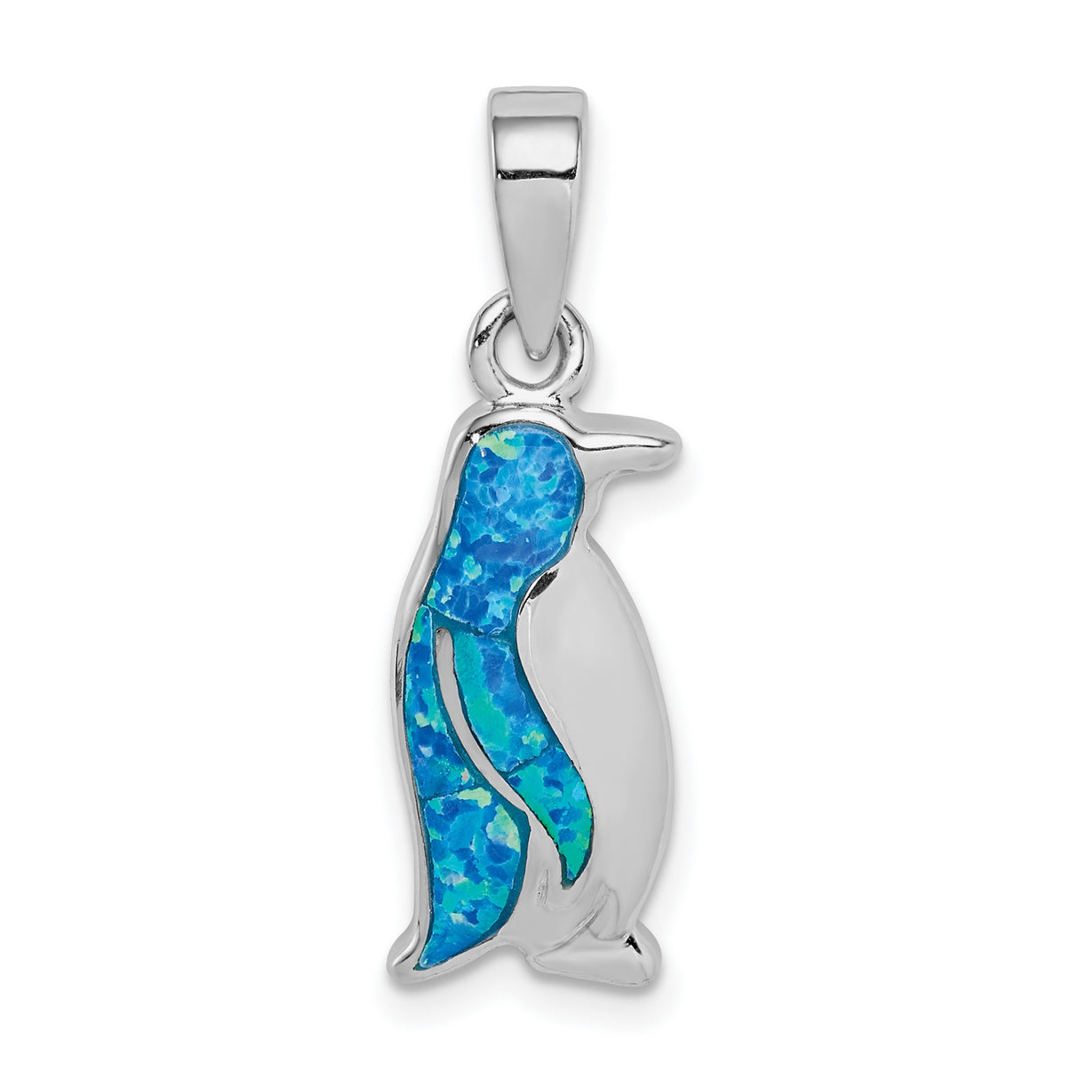 Sterling Silver Penguin Pendant with Blue Opal Inlay, Animal Theme, Unisex Jewelry