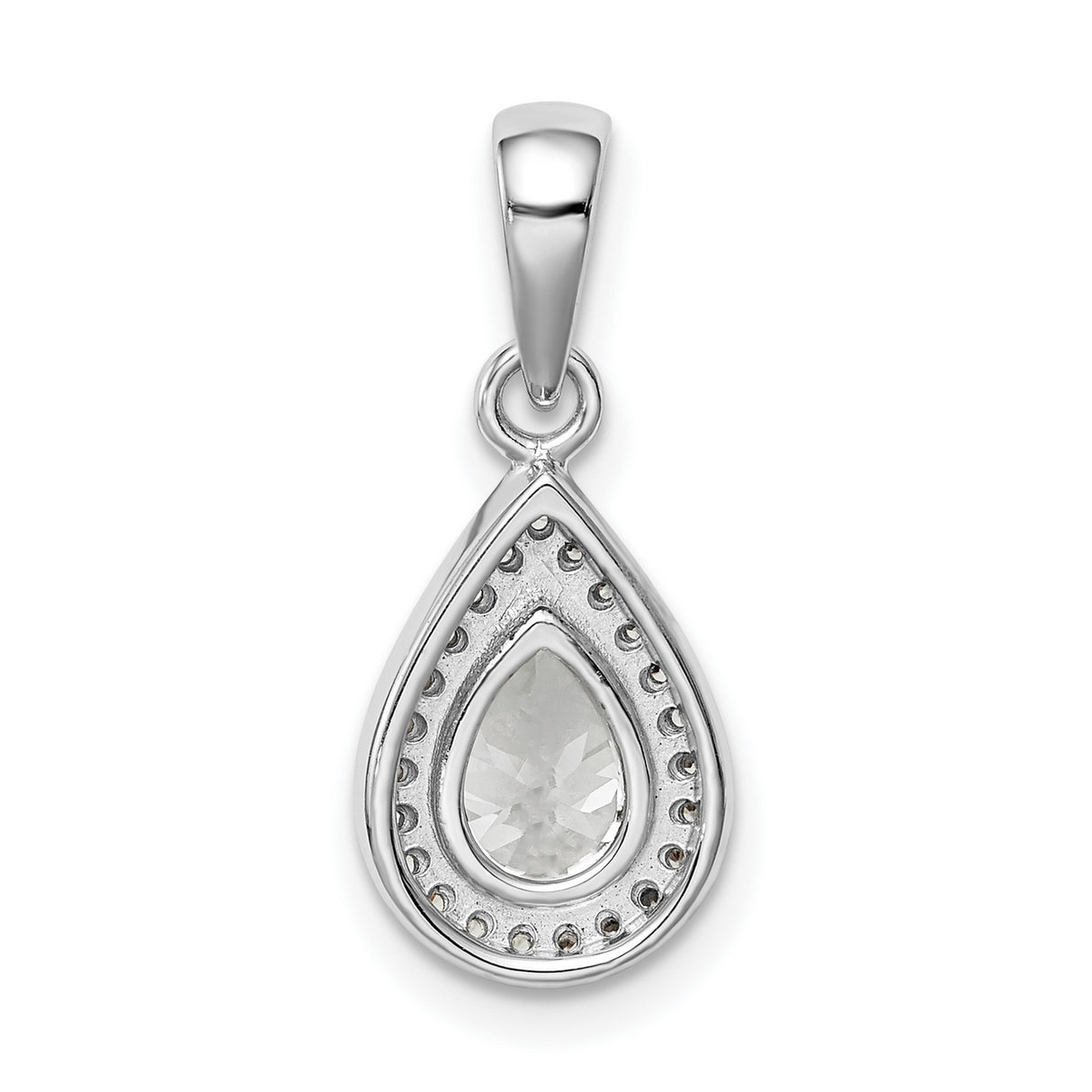Sterling Silver Teardrop Pendant with Pear-Shaped Cubic Zirconia and Halo Design for Women