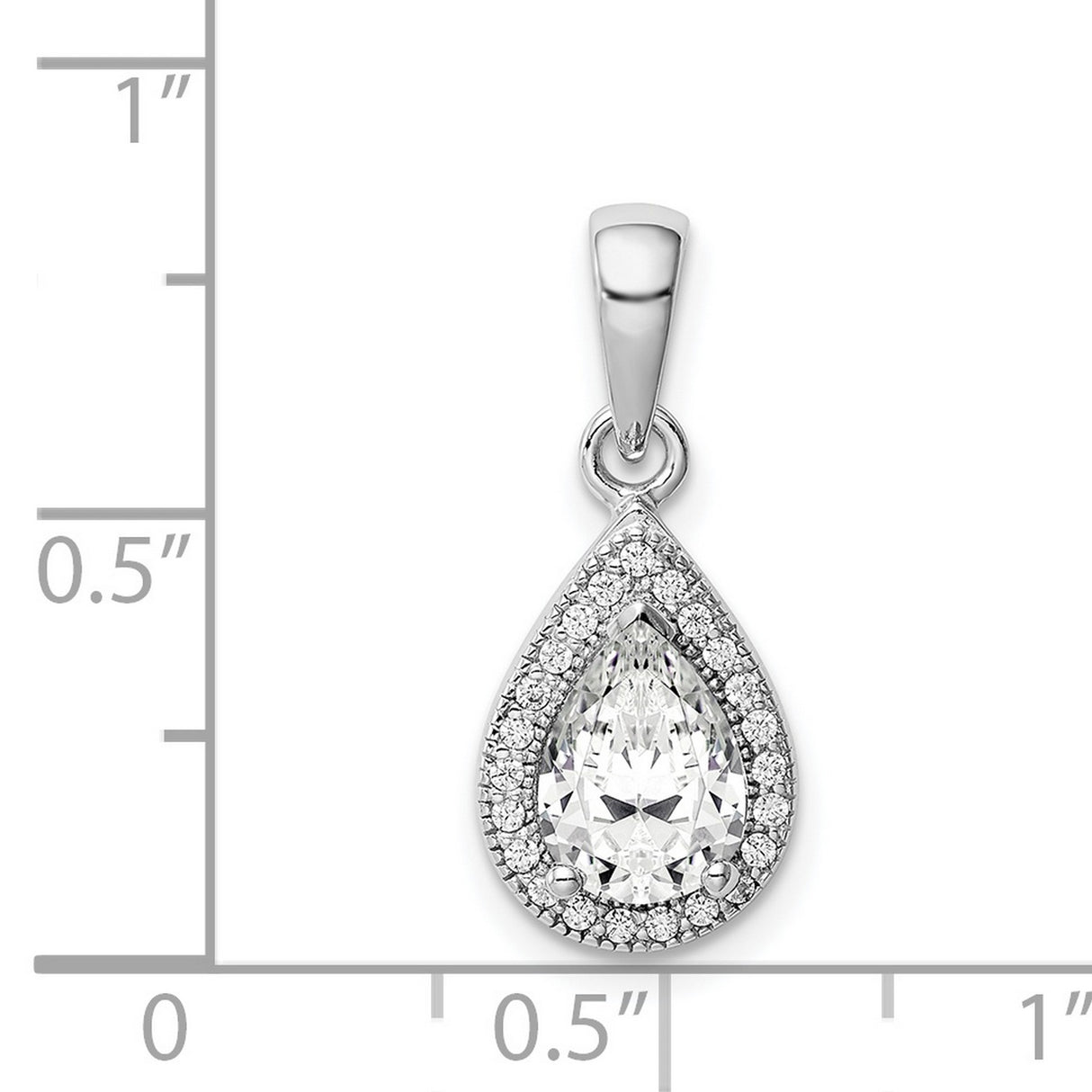 Sterling Silver Teardrop Pendant with Pear-Shaped Cubic Zirconia and Halo Design for Women