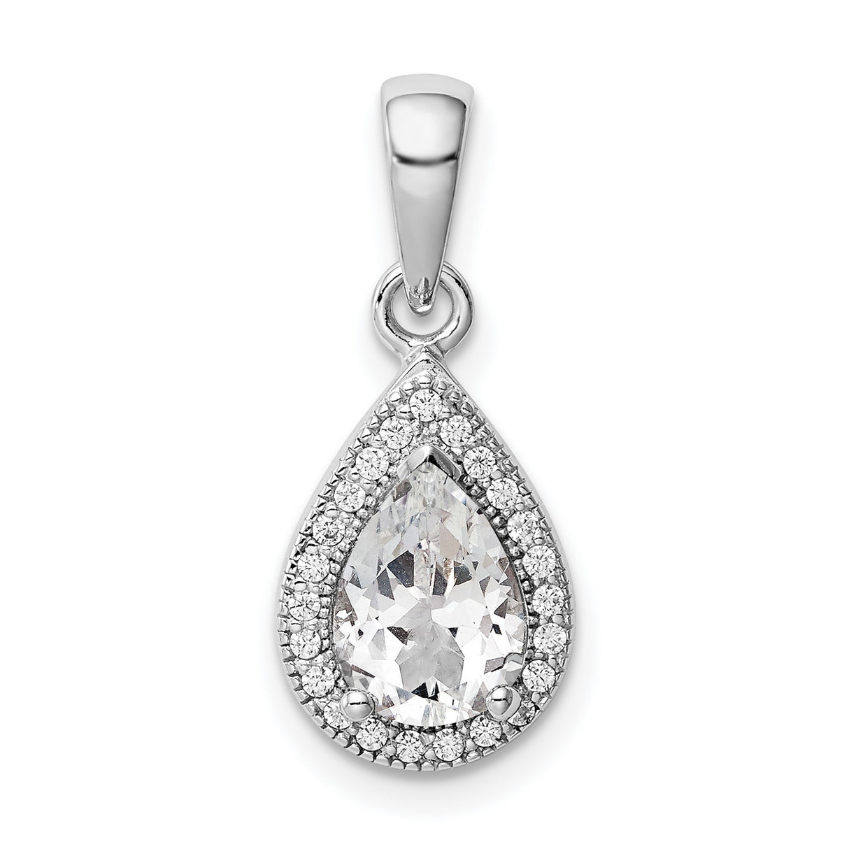 Sterling Silver Teardrop Pendant with Pear-Shaped Cubic Zirconia and Halo Design for Women
