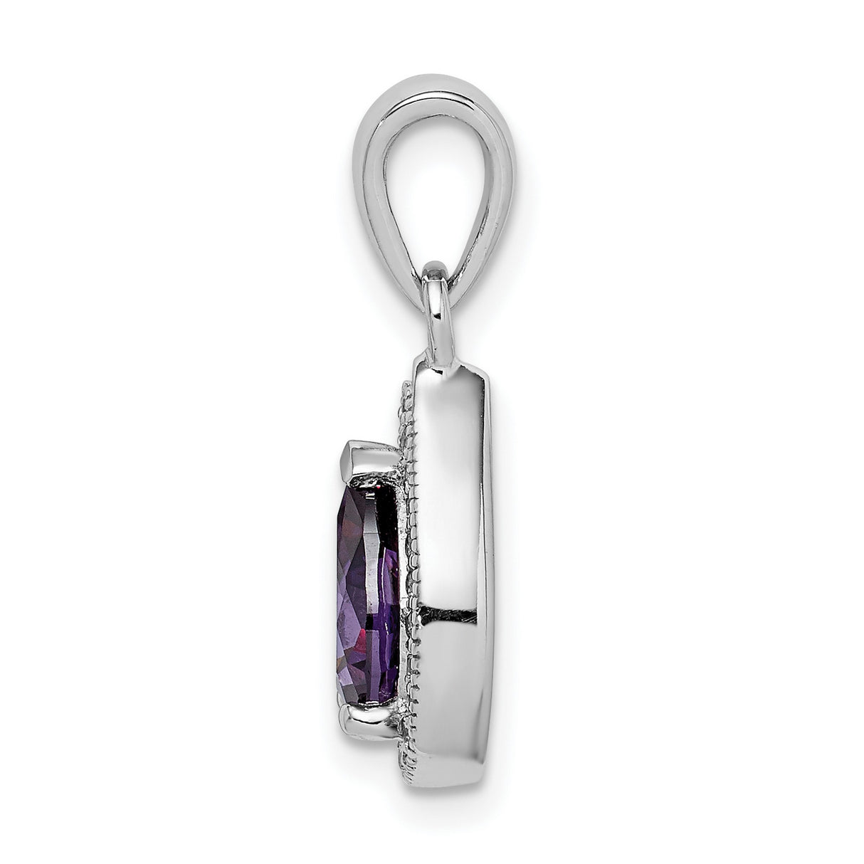 Sterling Silver Teardrop Pendant with Amethyst and Cubic Zirconia Halo