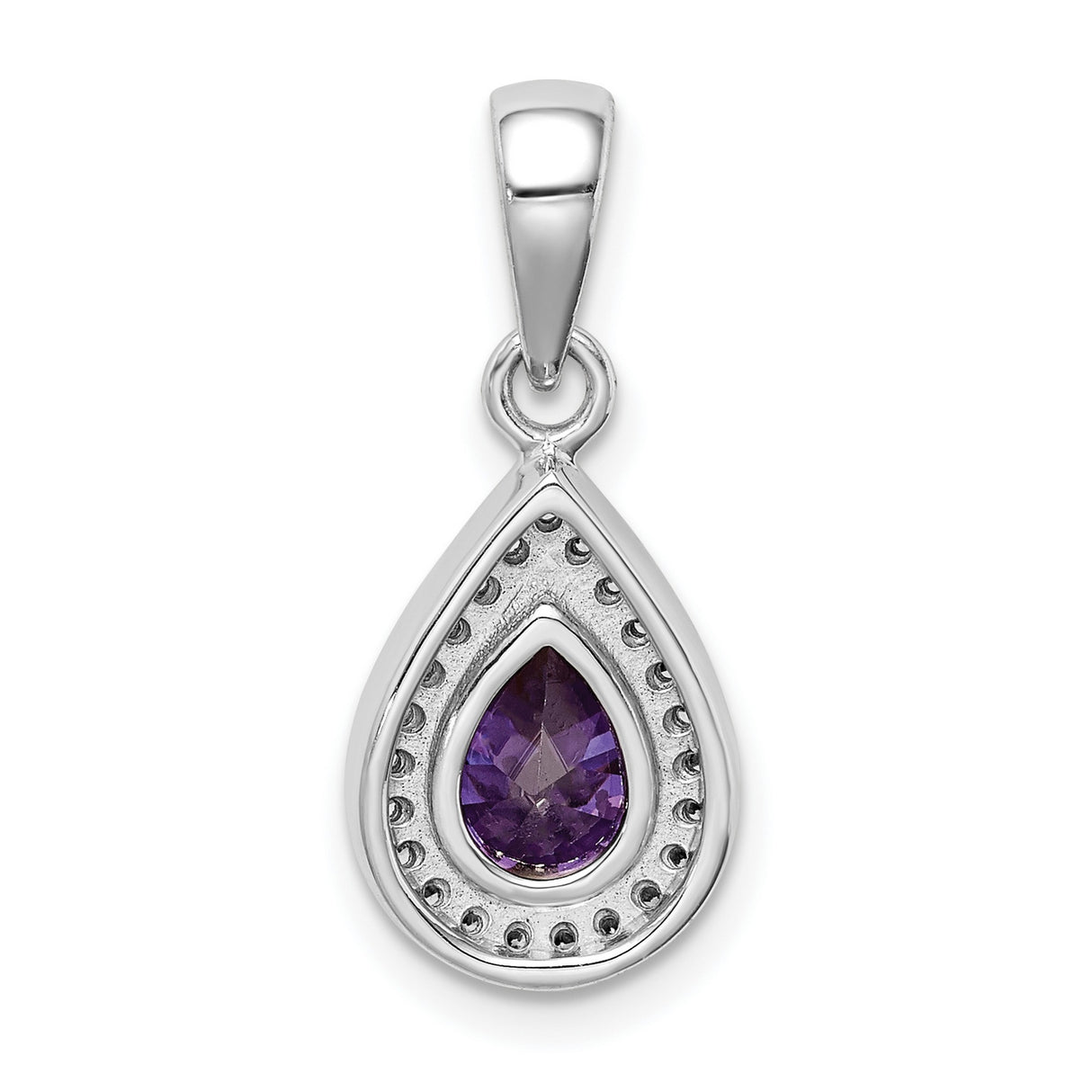 Sterling Silver Teardrop Pendant with Amethyst and Cubic Zirconia Halo