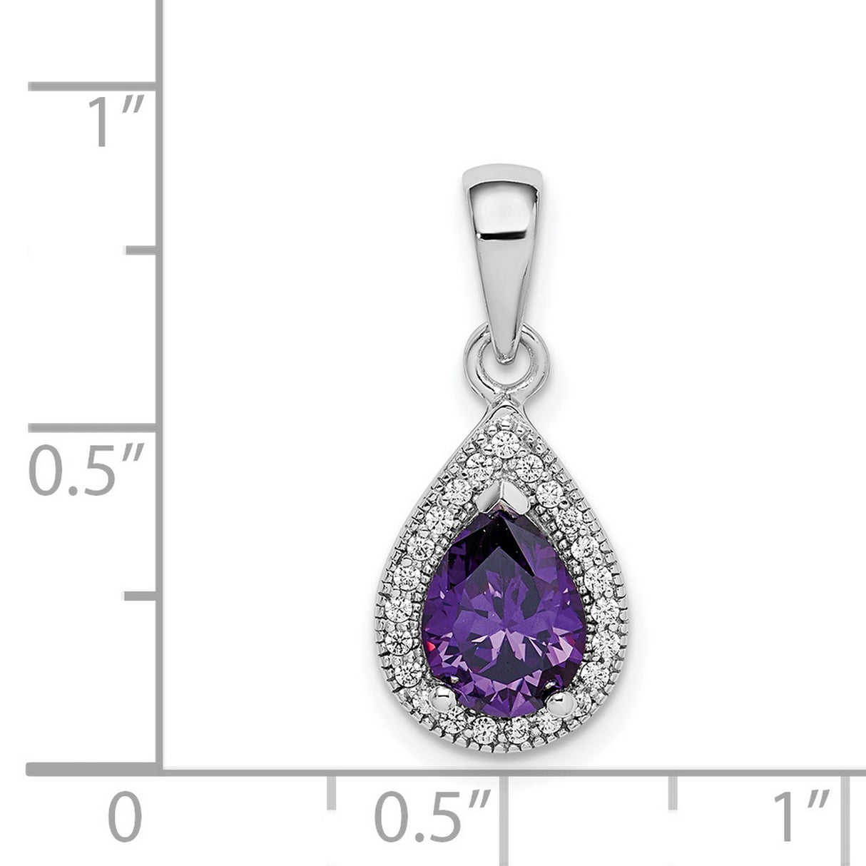 Sterling Silver Teardrop Pendant with Amethyst and Cubic Zirconia Halo