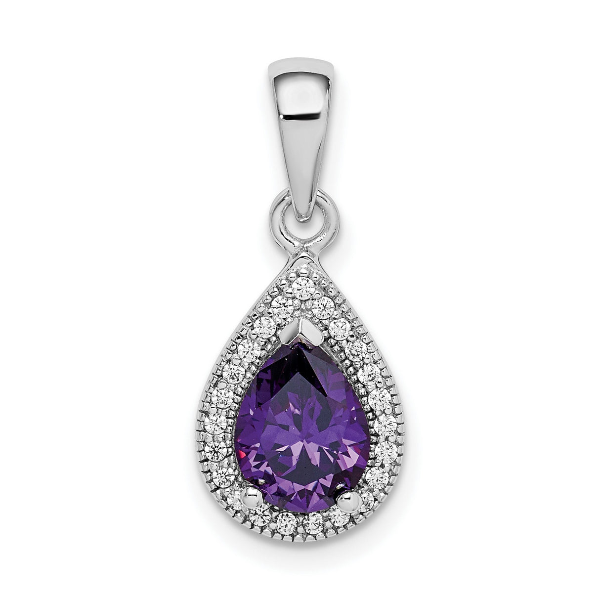 Sterling Silver Teardrop Pendant with Amethyst and Cubic Zirconia Halo