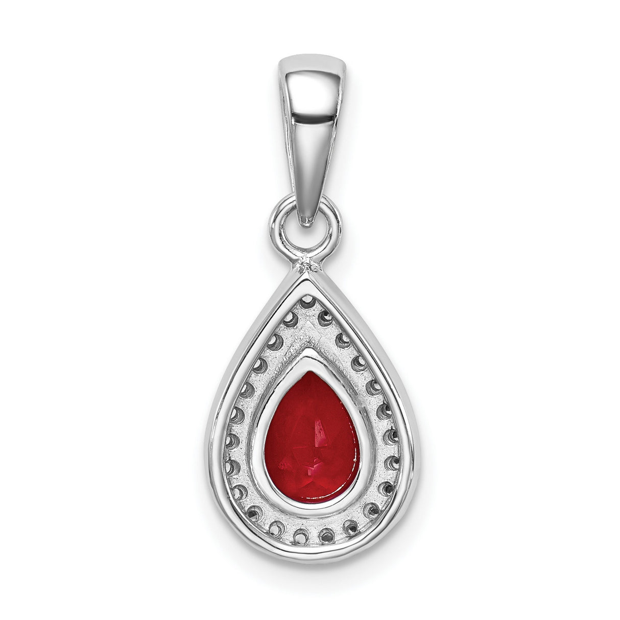 Sterling Silver Teardrop Pendant with Red Gemstone and Cubic Zirconia Halo