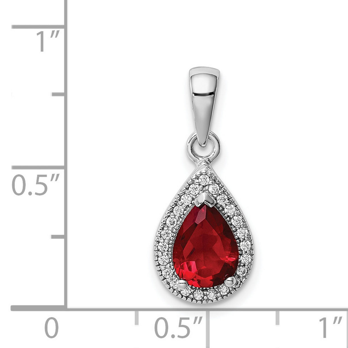 Sterling Silver Teardrop Pendant with Red Gemstone and Cubic Zirconia Halo