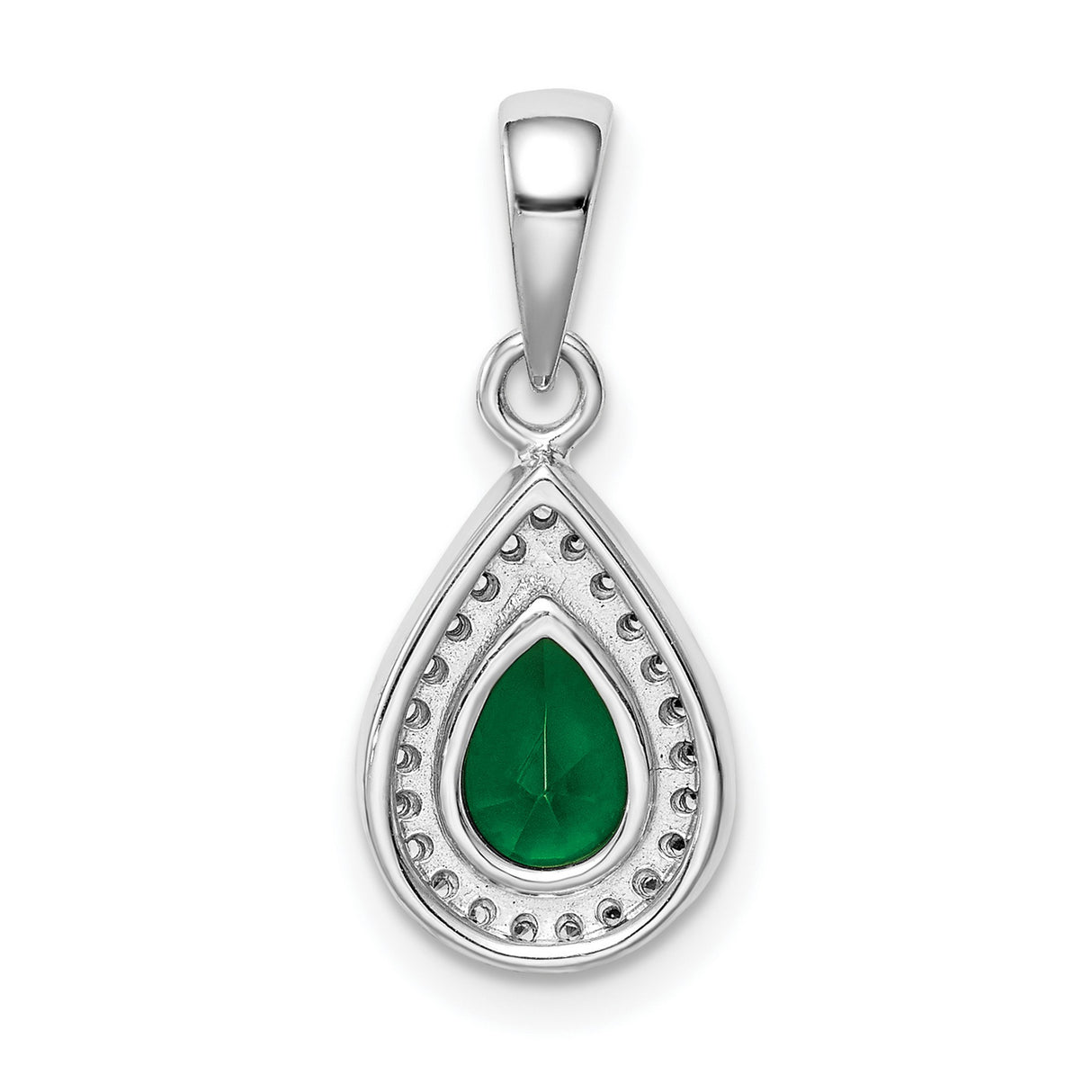 Sterling Silver Teardrop Pendant with Pear-Shaped Green Stone and Cubic Zirconia Halo