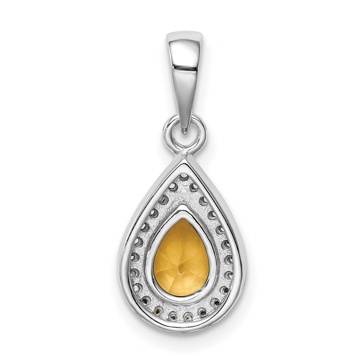 Sterling Silver Teardrop Pendant with Citrine and Cubic Zirconia Halo