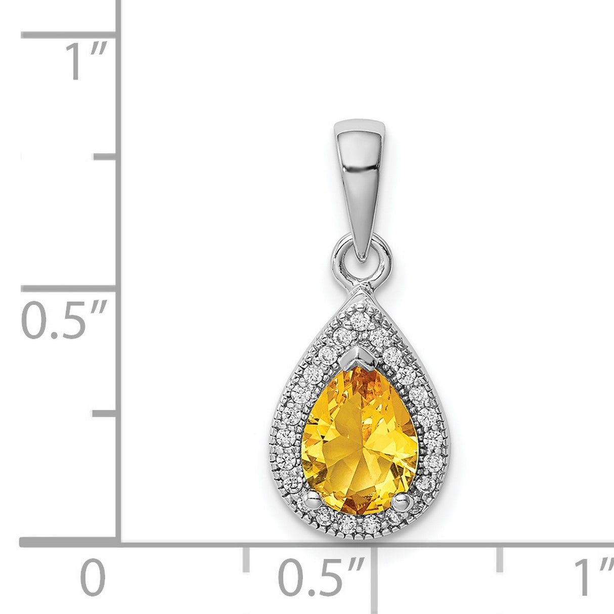 Sterling Silver Teardrop Pendant with Citrine and Cubic Zirconia Halo