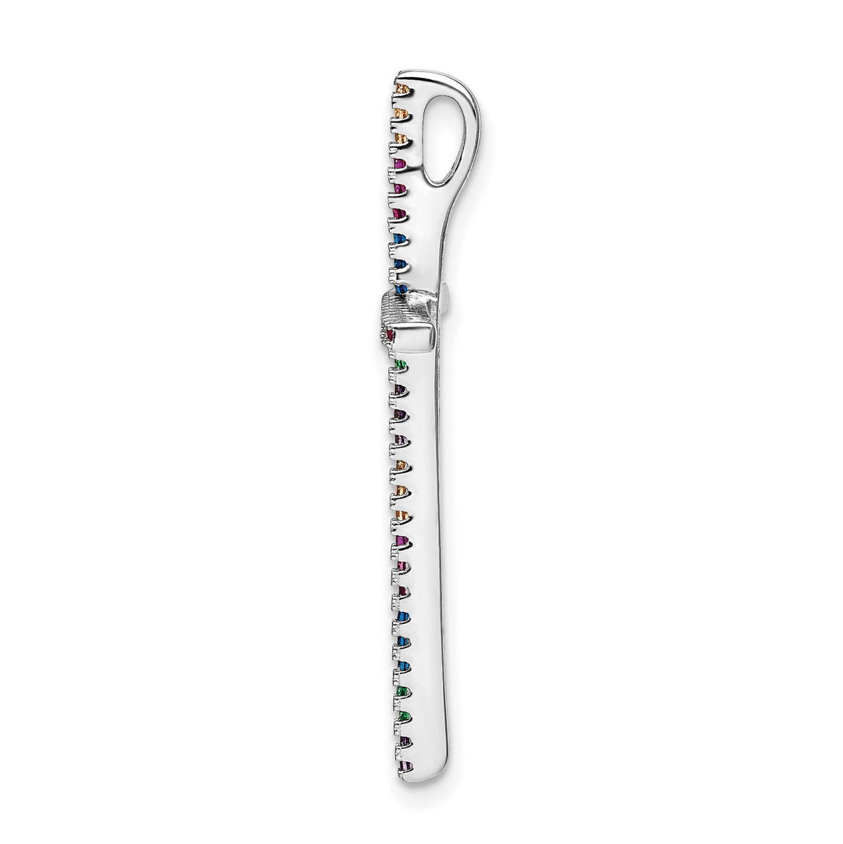 Sterling Silver Cross Pendant with Multicolor Gemstones and Cubic Zirconia Accents