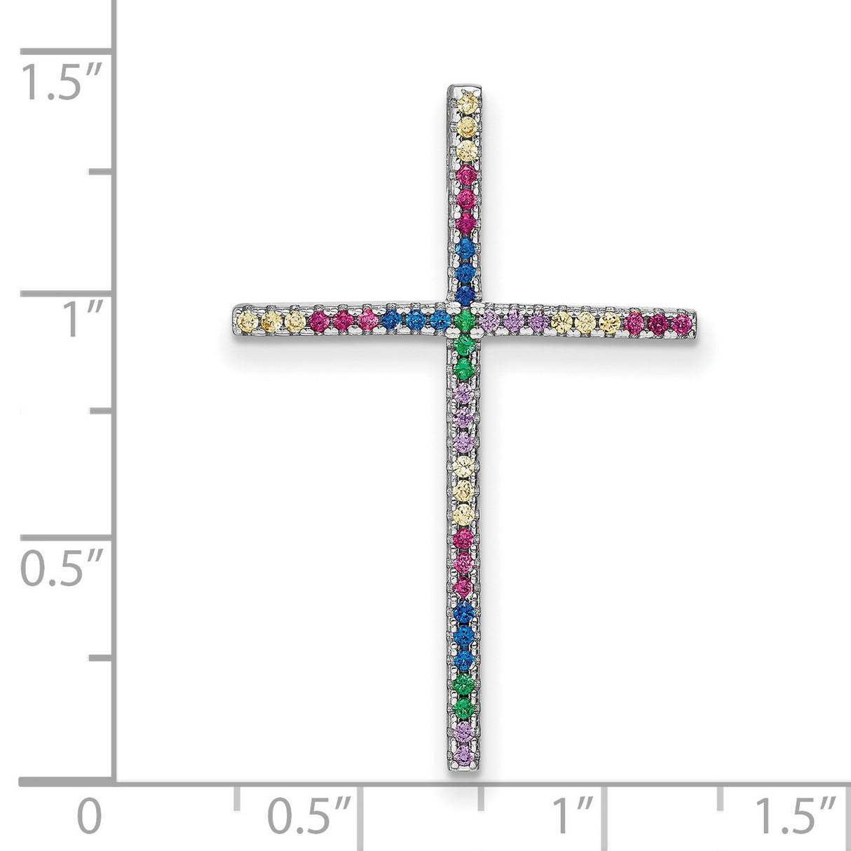 Sterling Silver Cross Pendant with Multicolor Gemstones and Cubic Zirconia Accents
