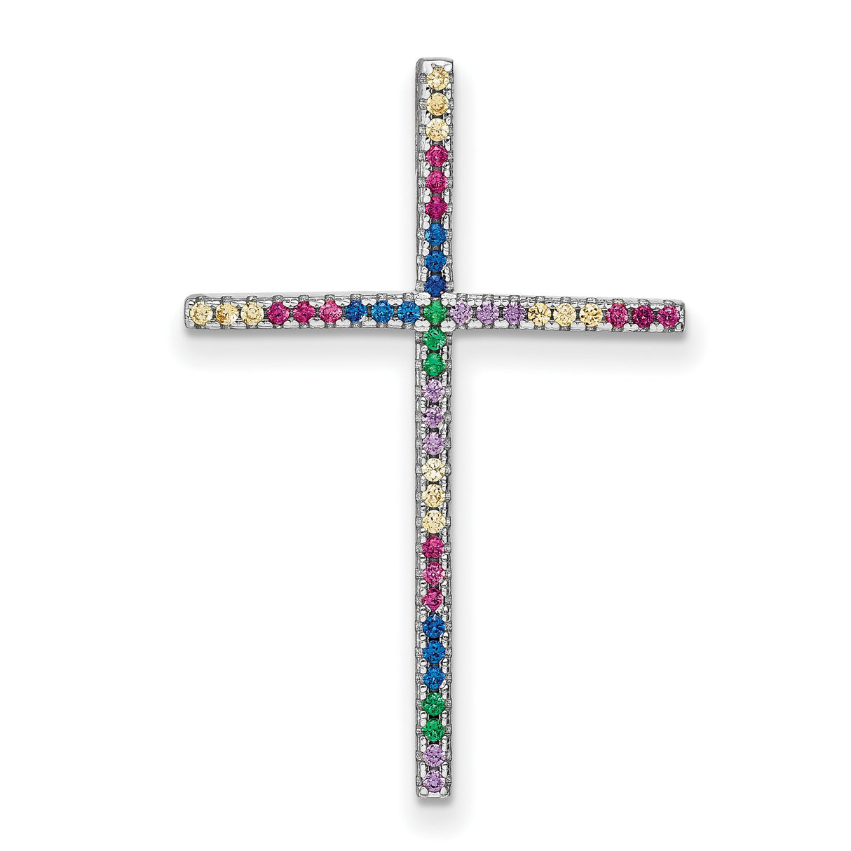 Sterling Silver Cross Pendant with Multicolor Gemstones and Cubic Zirconia Accents