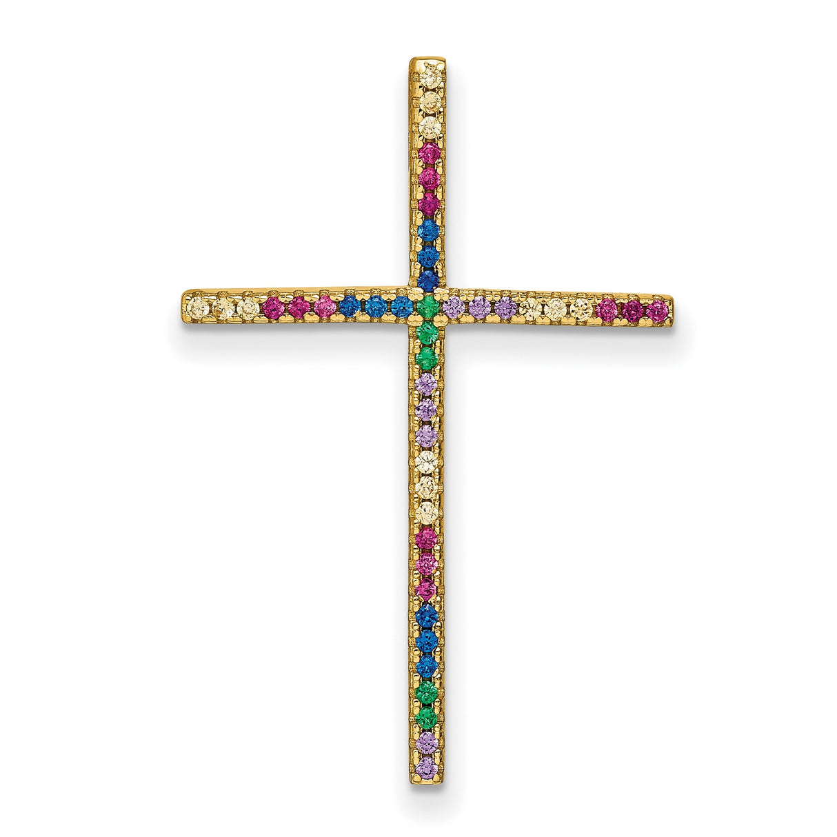 Sterling Silver Cross Pendant with Cubic Zirconia, Colorful Geometric Religious Design