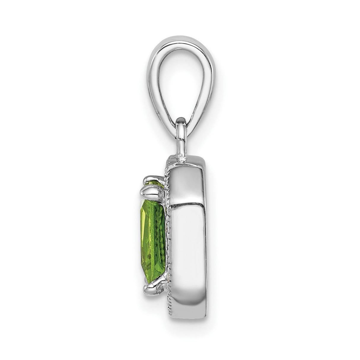 Sterling Silver Pendant with Square Cut Green Cubic Zirconia in Halo Setting