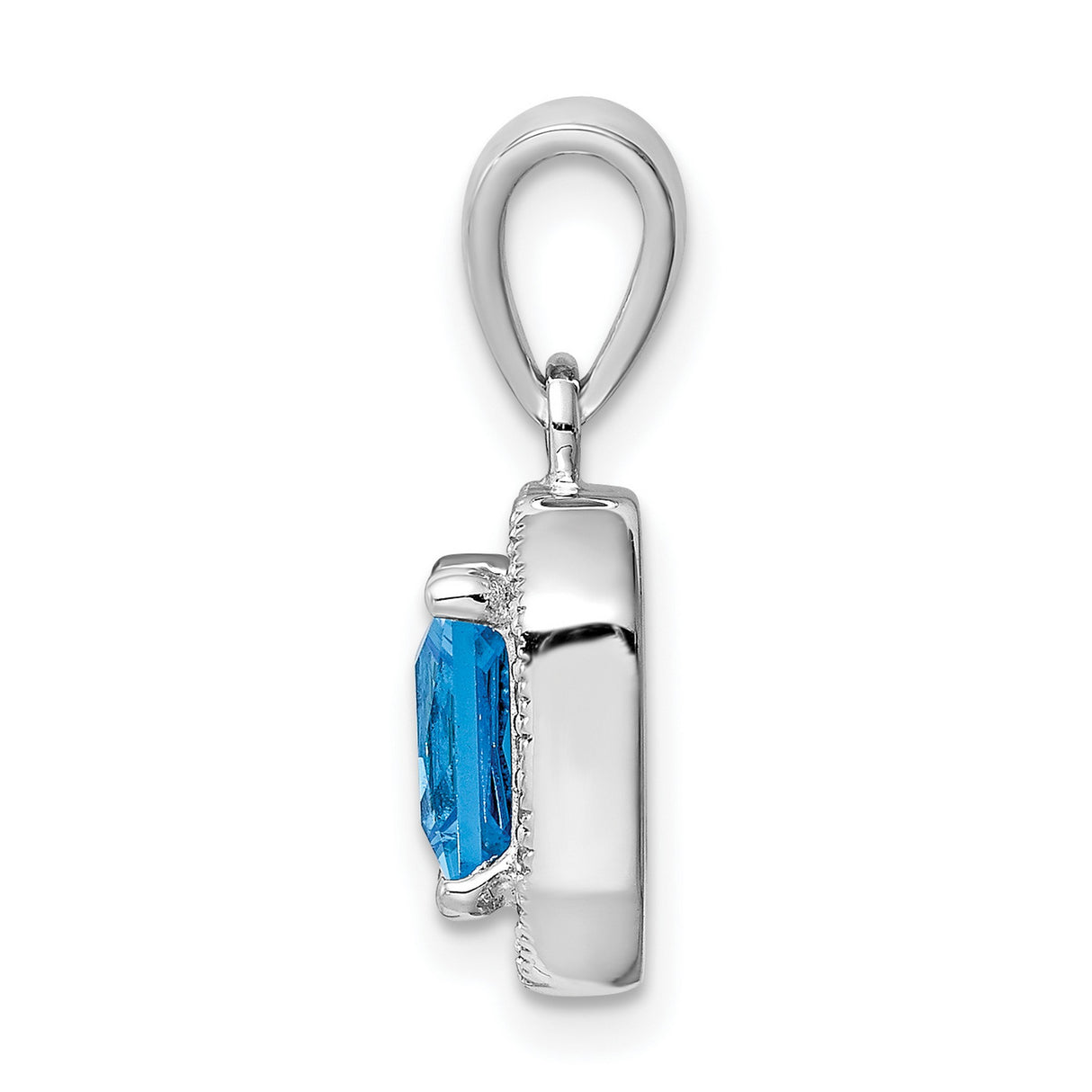 Sterling Silver Pendant with Square Blue Cubic Zirconia and Clear Halo Stones, Geometric Design