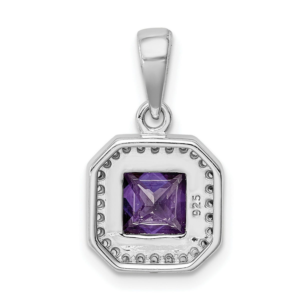 Sterling Silver Pendant with Amethyst and Cubic Zirconia Halo, February Birthstone Jewelry
