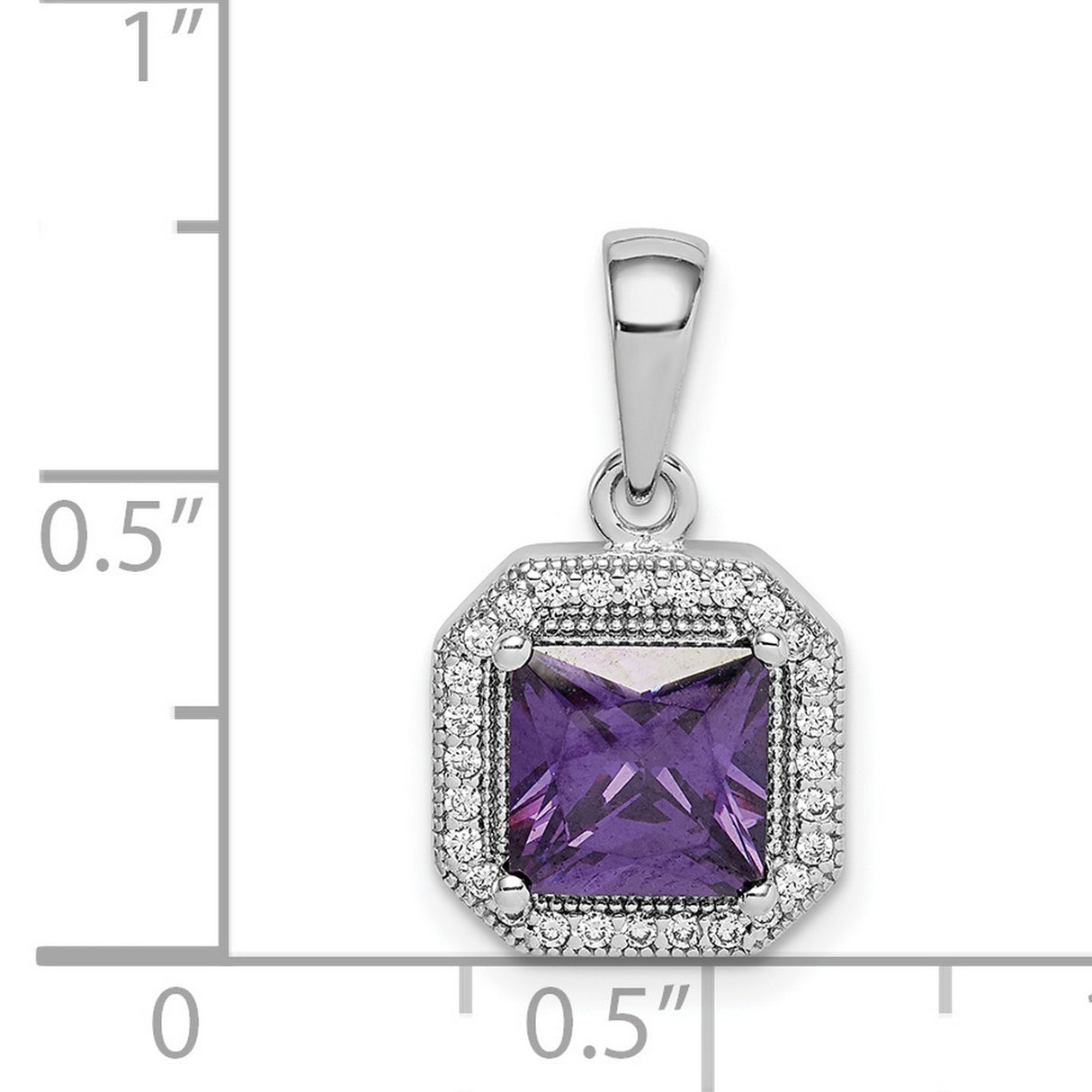 Sterling Silver Pendant with Amethyst and Cubic Zirconia Halo, February Birthstone Jewelry