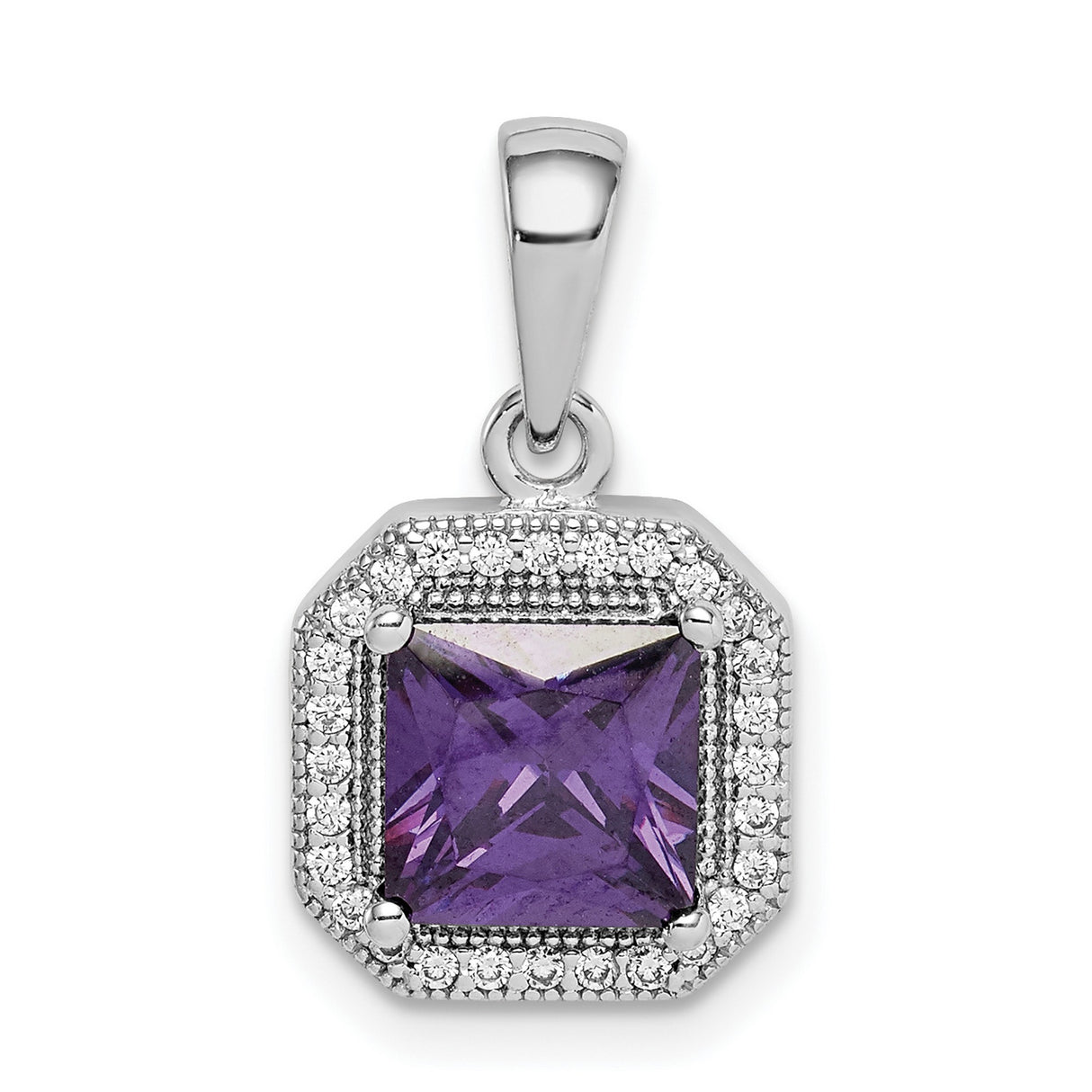 Sterling Silver Pendant with Amethyst and Cubic Zirconia Halo, February Birthstone Jewelry