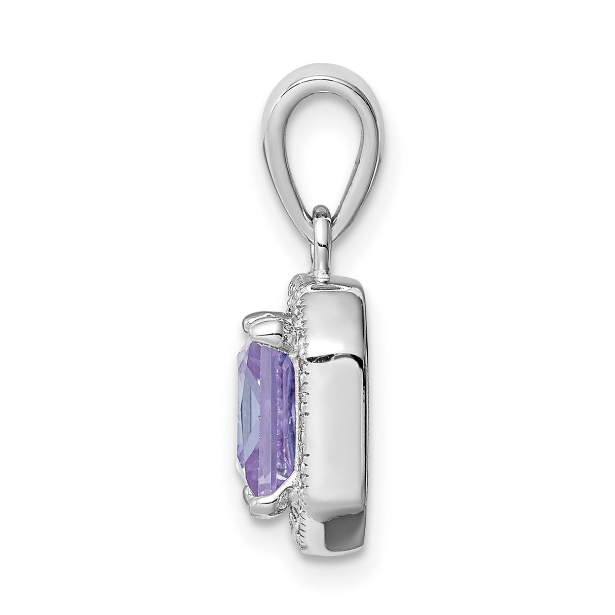 Sterling Silver Pendant with Square Cut Lavender Cubic Zirconia, Halo Style
