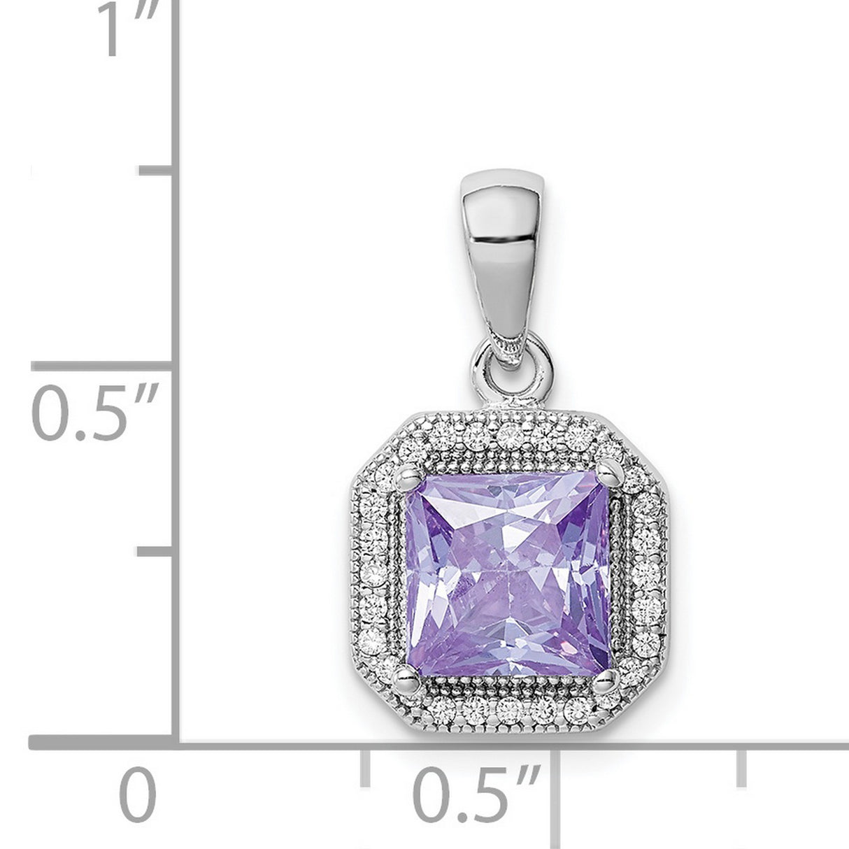 Sterling Silver Pendant with Square Cut Lavender Cubic Zirconia, Halo Style