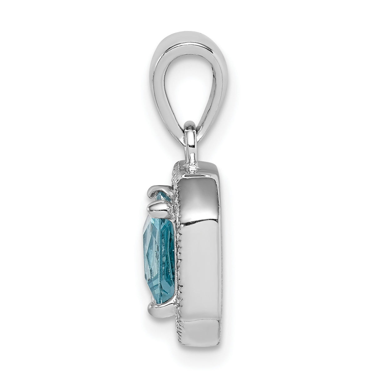 Sterling Silver Pendant with Square Blue Topaz and Halo Cubic Zirconia Accents