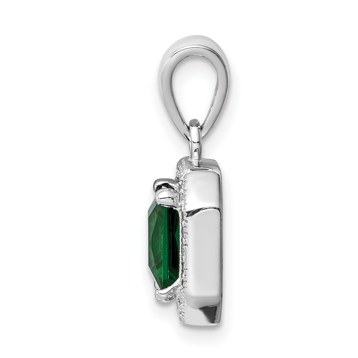 Clear CZ and Square Green CZ Charm Pendant in Real 925 Sterling Silver