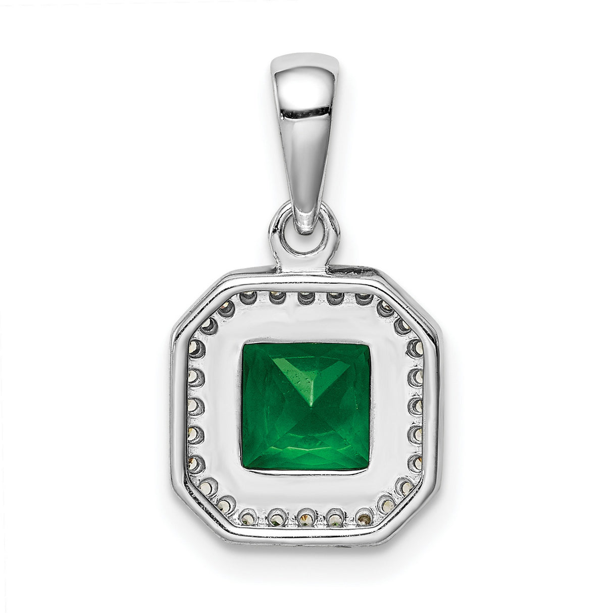 Clear CZ and Square Green CZ Charm Pendant in Real 925 Sterling Silver