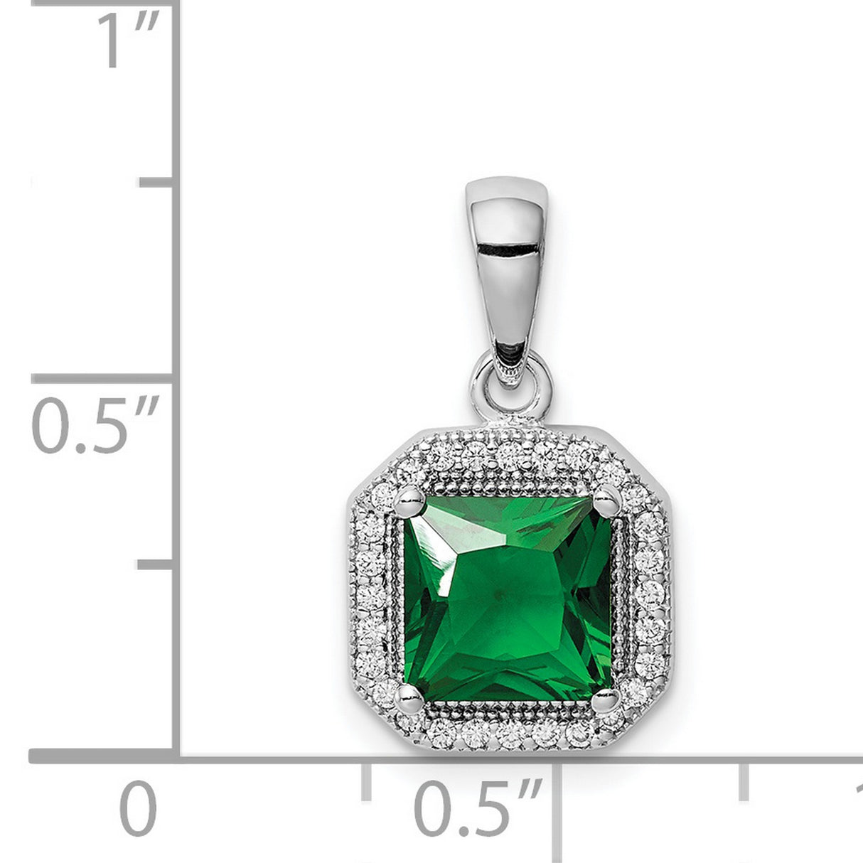 Clear CZ and Square Green CZ Charm Pendant in Real 925 Sterling Silver