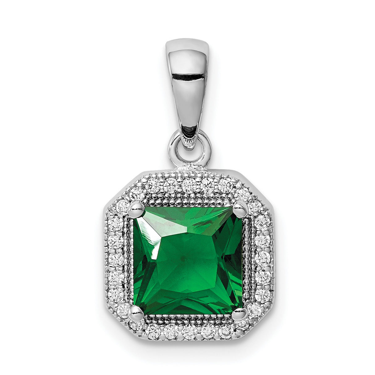 Clear CZ and Square Green CZ Charm Pendant in Real 925 Sterling Silver