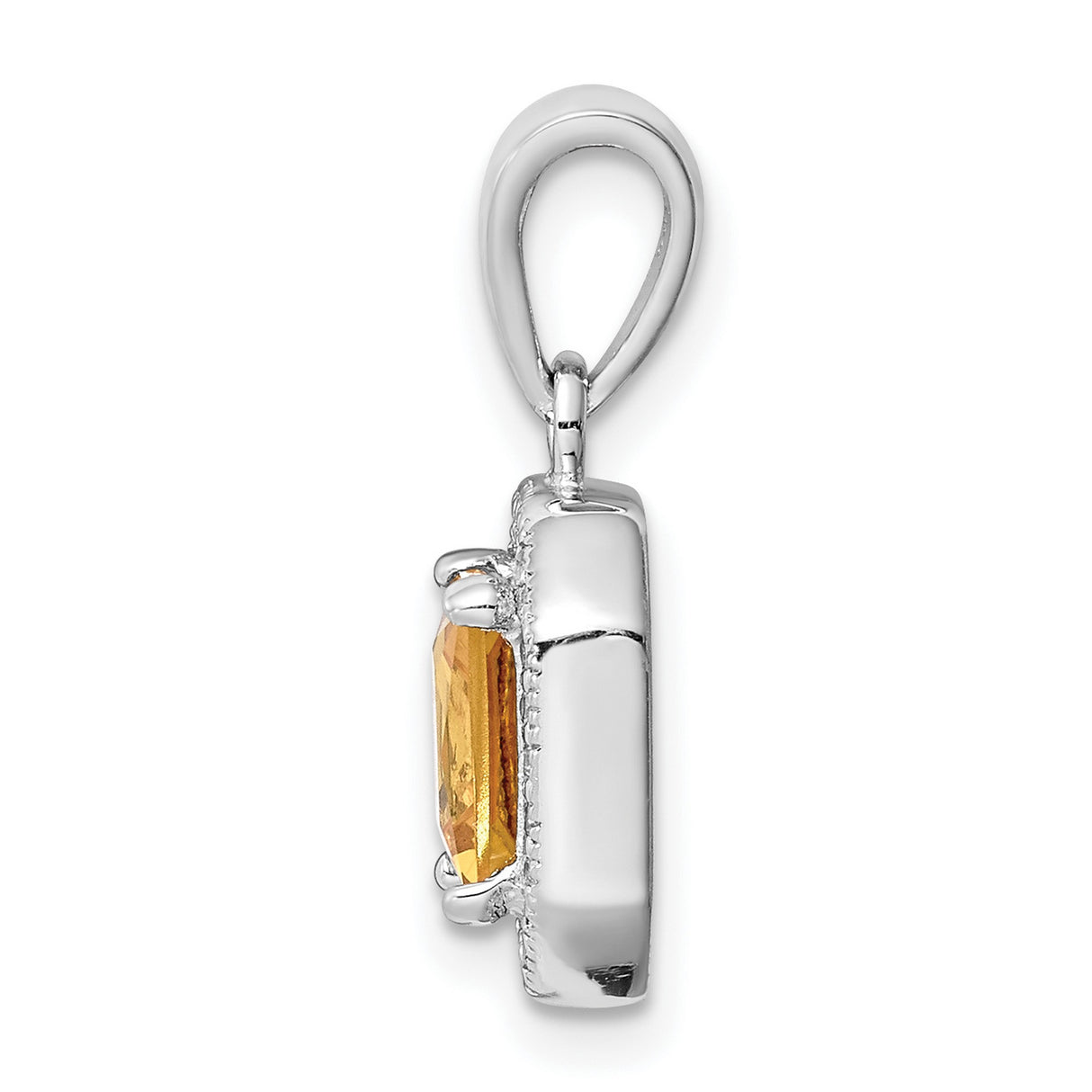 Sterling Silver Pendant with Square Cut Yellow Cubic Zirconia and Halo of White Stones