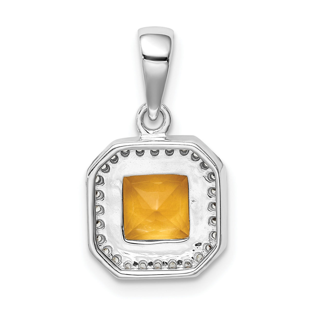 Sterling Silver Pendant with Square Cut Yellow Cubic Zirconia and Halo of White Stones
