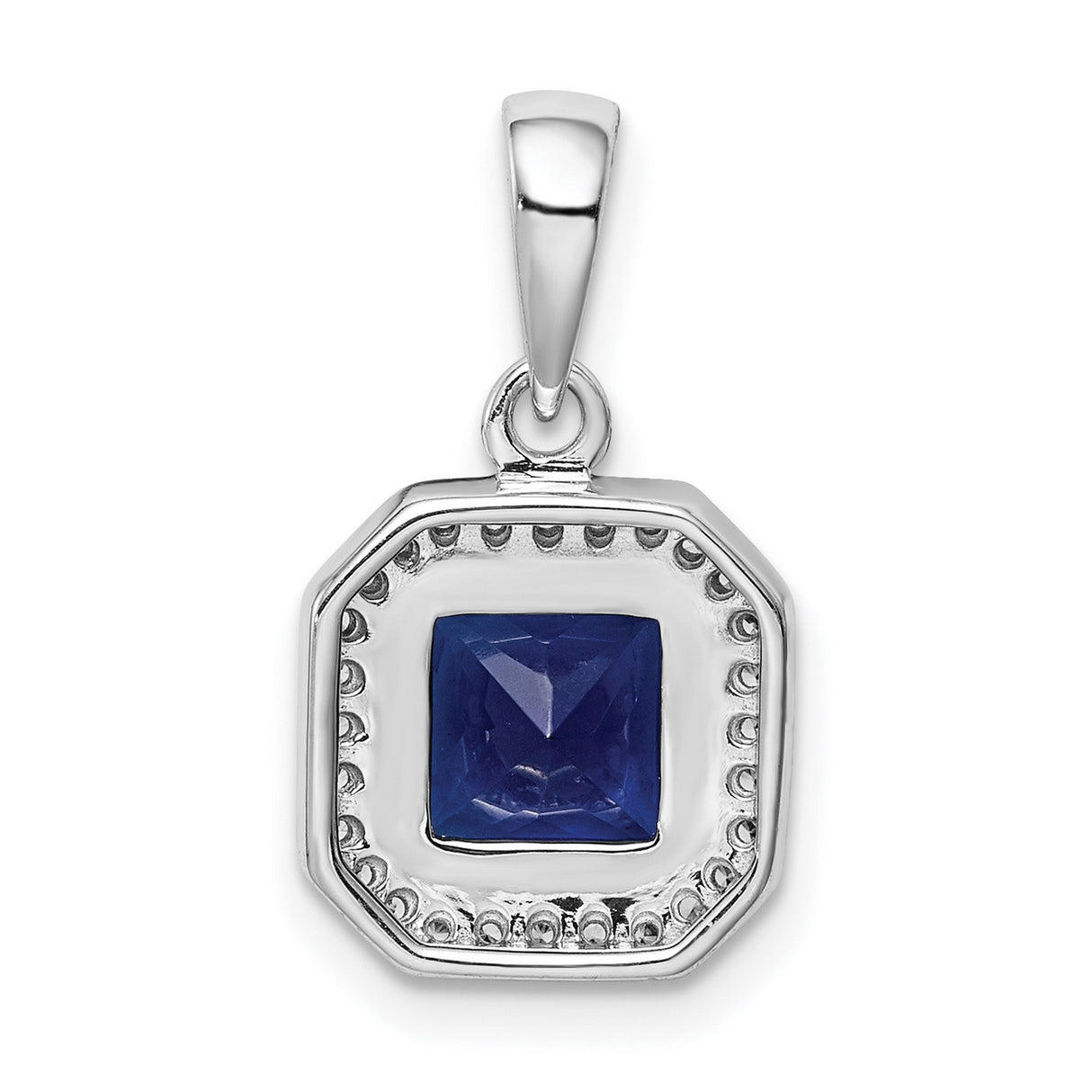 Sterling Silver Pendant with Deep Blue Cubic Zirconia and Halo Design for Women