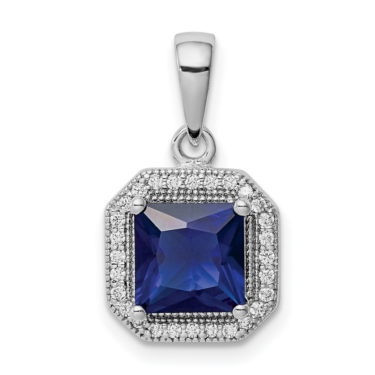 Sterling Silver Pendant with Deep Blue Cubic Zirconia and Halo Design for Women