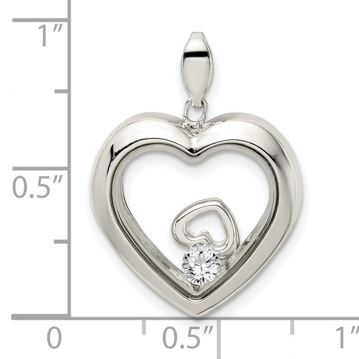 Sterling Silver Heart Pendant with Double Heart Design and Cubic Zirconia Accent