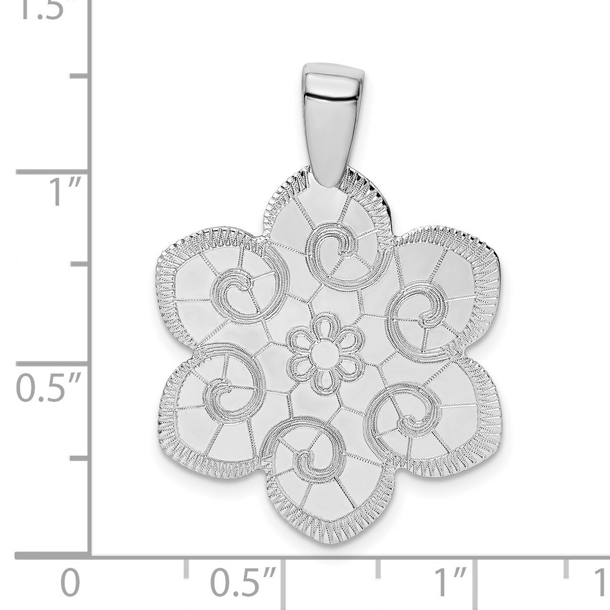 Sterling Silver Flower Pendant with Six-Petal Floral Filigree Design for Women
