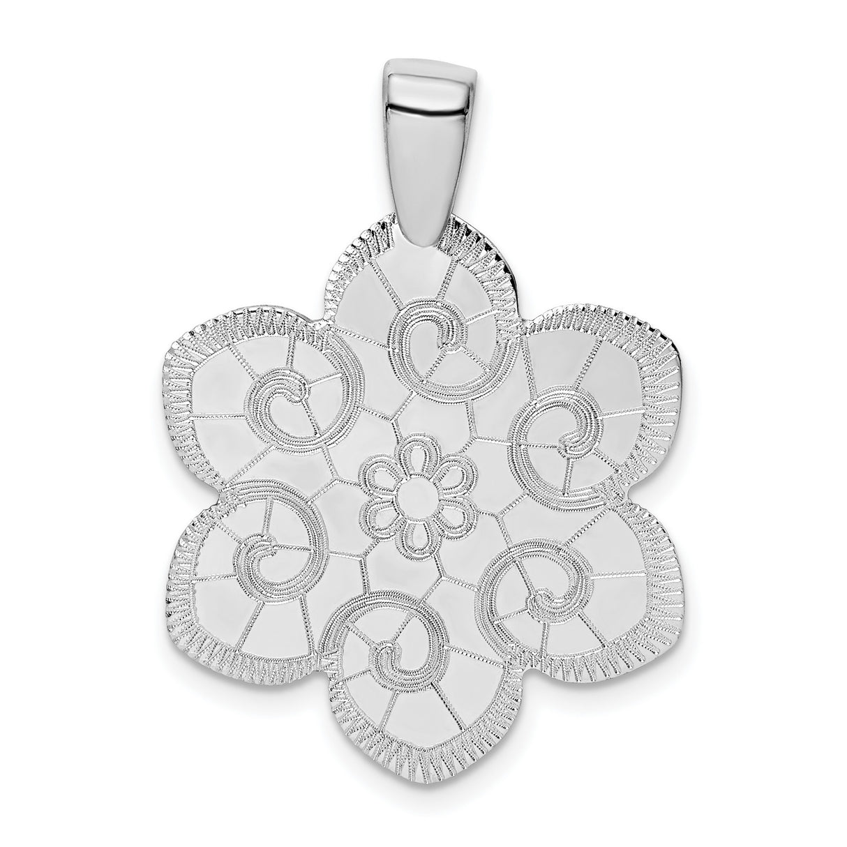 Sterling Silver Flower Pendant with Six-Petal Floral Filigree Design for Women