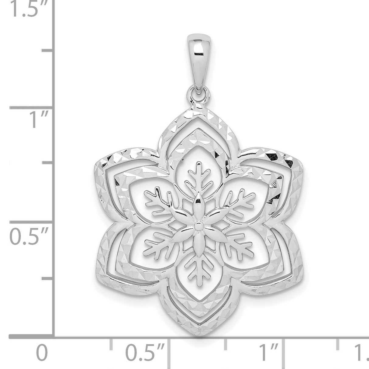 Sterling Silver Snowflake Pendant with Layered Cut-Out Floral Design, Winter Botanical Motif Charm